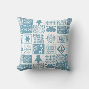 Seamless Christmas winter patchwork snowflakes pin Throw Pillow
