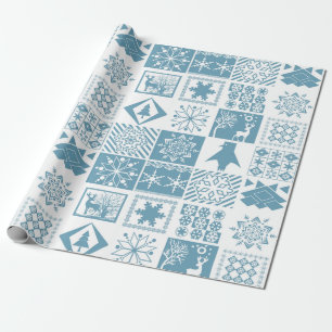 Seamless Christmas winter patchwork snowflakes pin Wrapping Paper