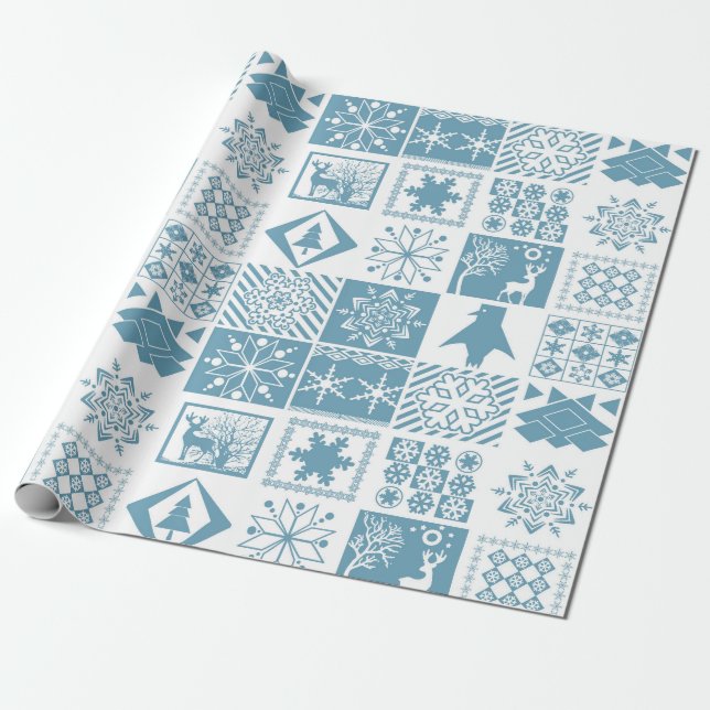 Seamless Christmas winter patchwork snowflakes pin Wrapping Paper (Unrolled)
