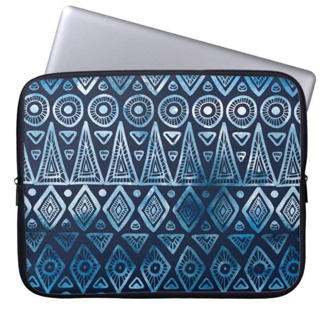 Seamless classic blue ethnic pattern laptop sleeve (Front)