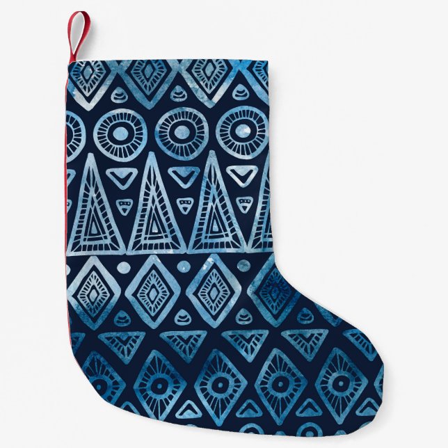 Seamless classic blue ethnic pattern small christmas stocking (Front)