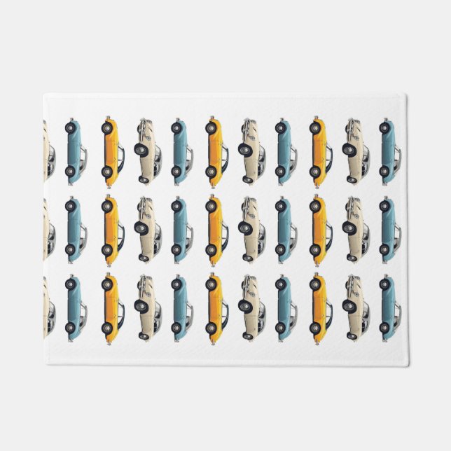 Seamless Classic Cars Pattern – Blue, Beige & Yell Doormat (Front)