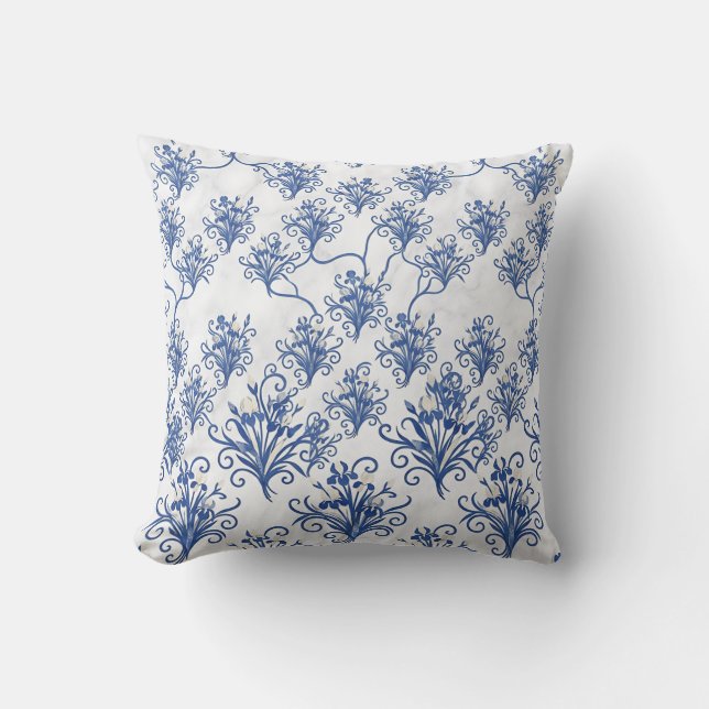 Seamless Cobalt Iris Floral Throw Pillow (Front)
