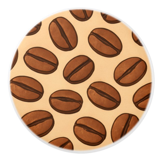 Seamless Coffee Bean Pattern | Warm Brown Café  Ceramic Knob (Front)