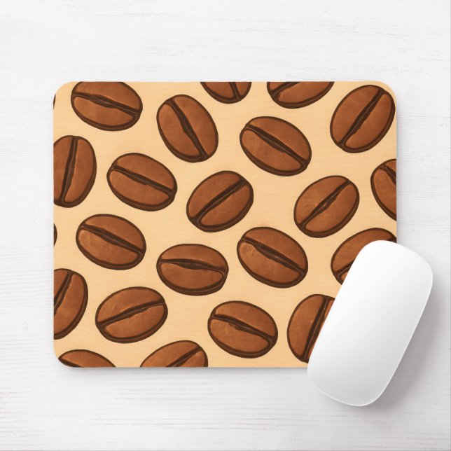 Seamless Coffee Bean Pattern | Warm Brown Café  Mouse Pad (With Mouse)
