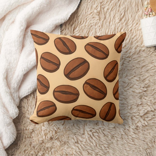 Seamless Coffee Bean Pattern | Warm Brown Café  Throw Pillow (Blanket)