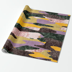 Seamless collage in camo shapes vivid montage. Hig Wrapping Paper