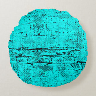 Seamless color grunge turquoise. Halftone elements Round Pillow