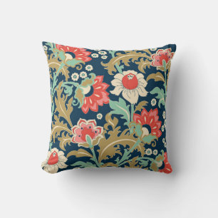Seamless colorful floral pattern in folk style wit throw pillow