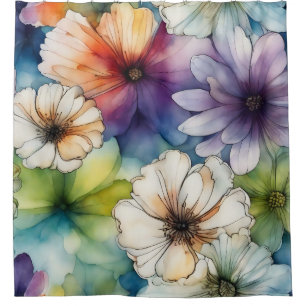 Seamless Colorful Flowers in Watercolor
