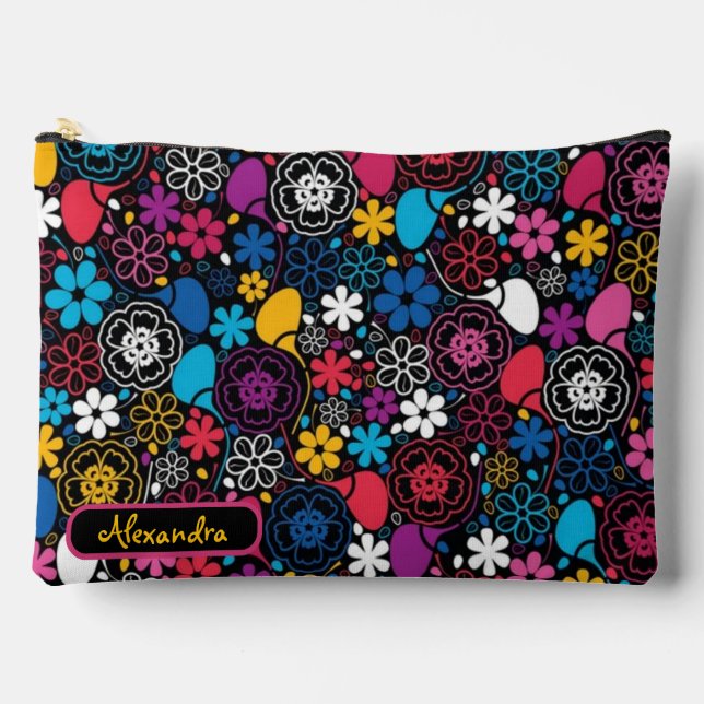 Seamless Colorful Leaves and Flowers Pattern  Accessory Pouch (Front)