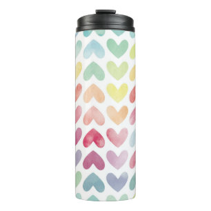 Seamless colorful watercolor painted hearts patter thermal tumbler
