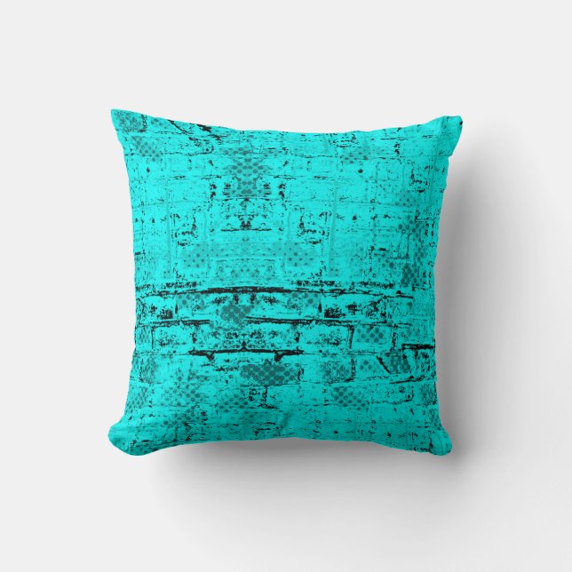 Seamless colour grunge turquoise. Halftone element Throw Pillow (Front)
