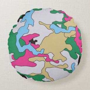 Seamless colourful camouflage background pattern. round pillow