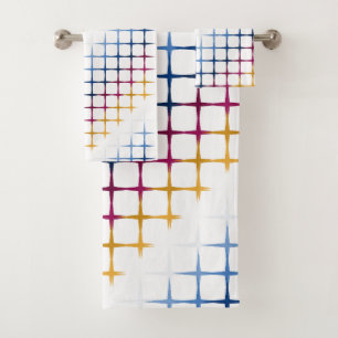 Seamless colourful cross stitch pattern bath towel set