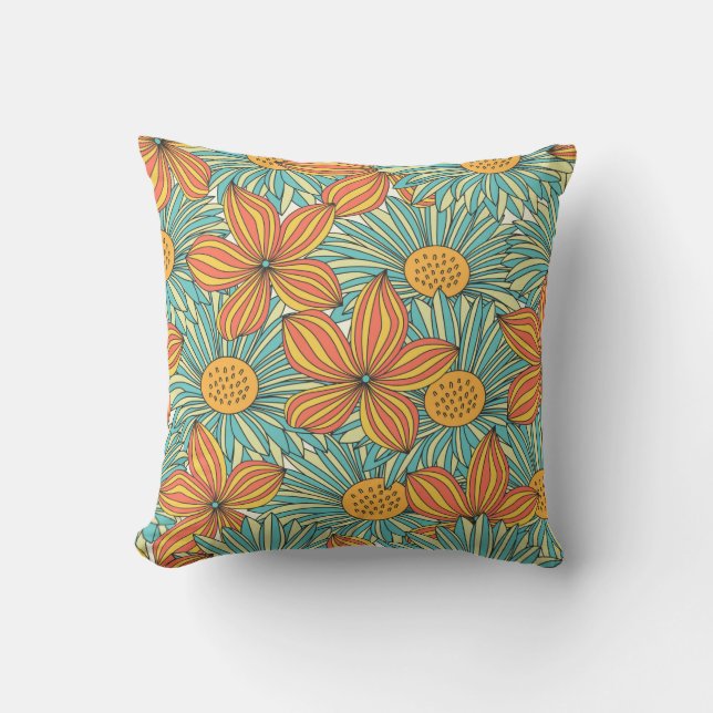 Seamless colourful floral pattern design throw pillow (Front)