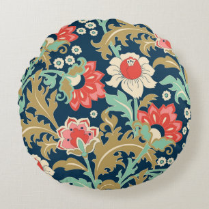 Seamless colourful floral pattern in folk style wi round pillow