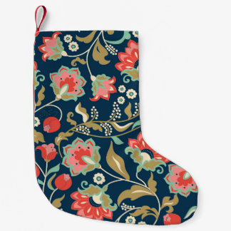 Seamless colourful floral pattern in folk style wi small christmas stocking