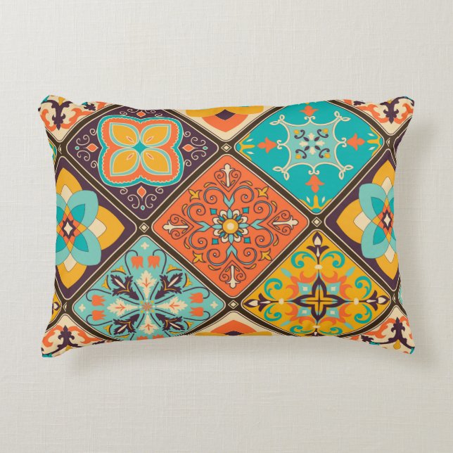 Seamless colourful patchwork tile with Islam, Arab Accent Pillow (Front)