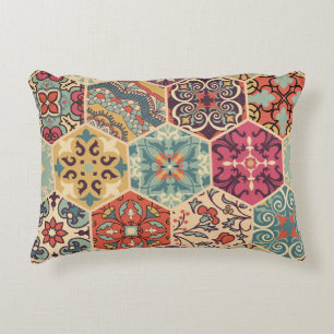 Seamless colourful patchwork tile with Islam, Arab Accent Pillow