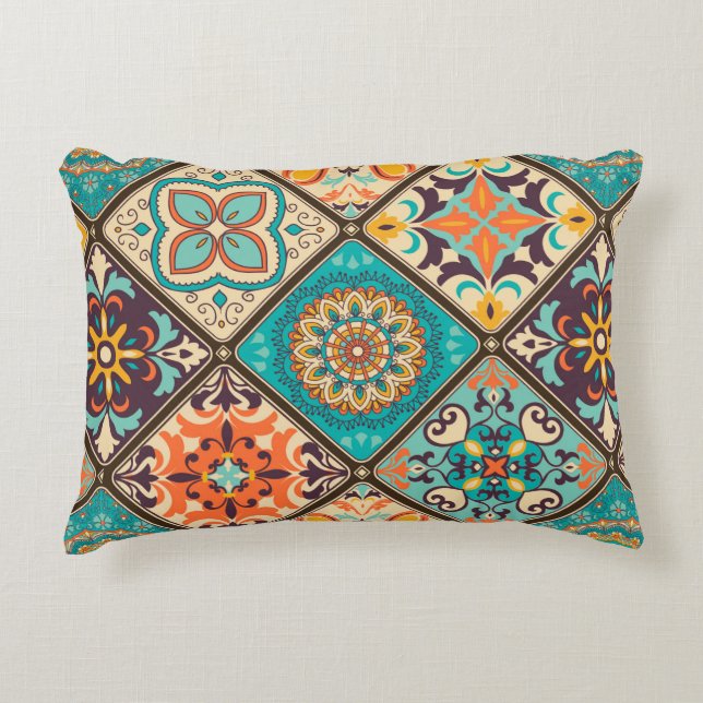 Seamless colourful patchwork tile with Islam, Arab Accent Pillow (Front)