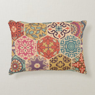 Seamless colourful patchwork tile with Islam, Arab Accent Pillow