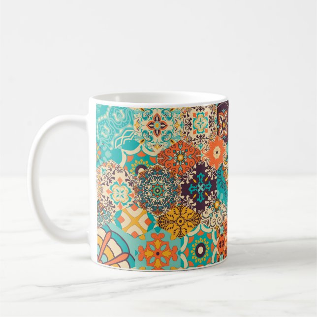 Seamless colourful patchwork tile with Islam, Arab Coffee Mug (Left)