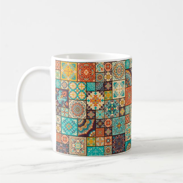 Seamless colourful patchwork tile with Islam, Arab Coffee Mug (Left)