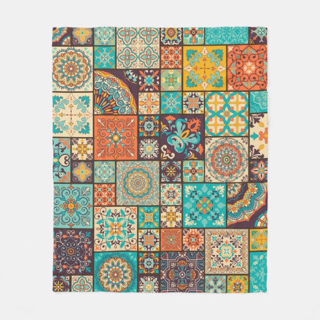 Seamless colourful patchwork tile with Islam, Arab Fleece Blanket (Front)