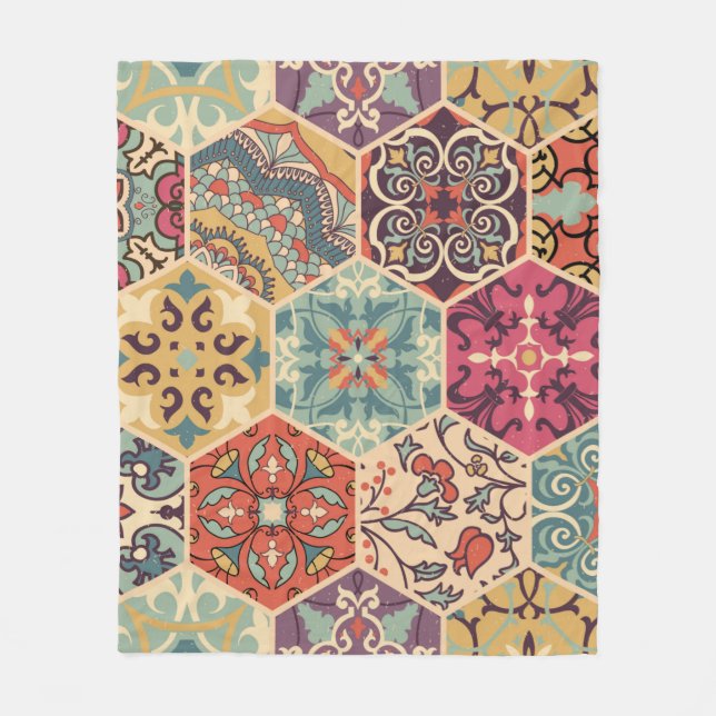 Seamless colourful patchwork tile with Islam, Arab Fleece Blanket (Front)