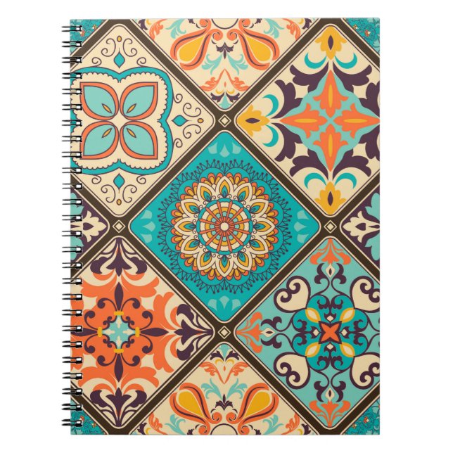 Seamless colourful patchwork tile with Islam, Arab Notebook (Front)