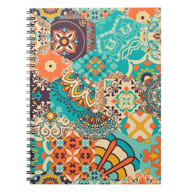Seamless colourful patchwork tile with Islam, Arab Notebook (Front)
