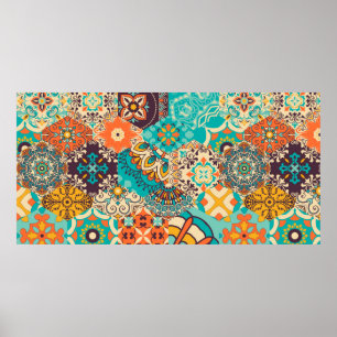 Seamless colourful patchwork tile with Islam, Arab Poster