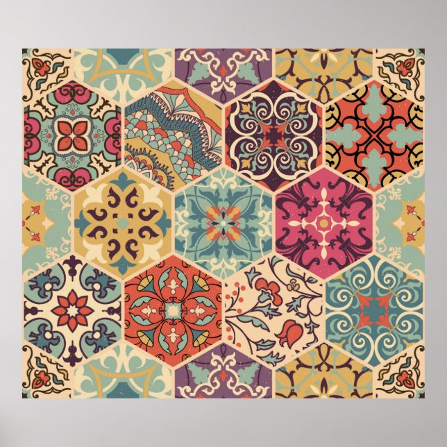 Seamless colourful patchwork tile with Islam, Arab Poster (Front)