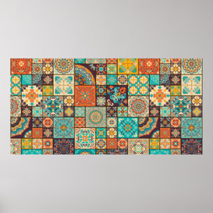 Seamless colourful patchwork tile with Islam, Arab Poster