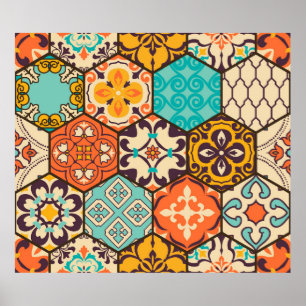 Seamless colourful patchwork tile with Islam, Arab Poster