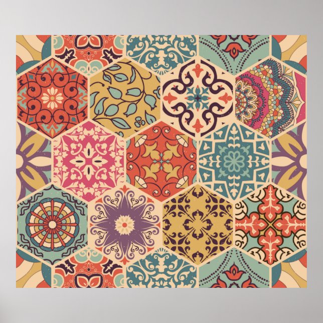 Seamless colourful patchwork tile with Islam, Arab Poster (Front)