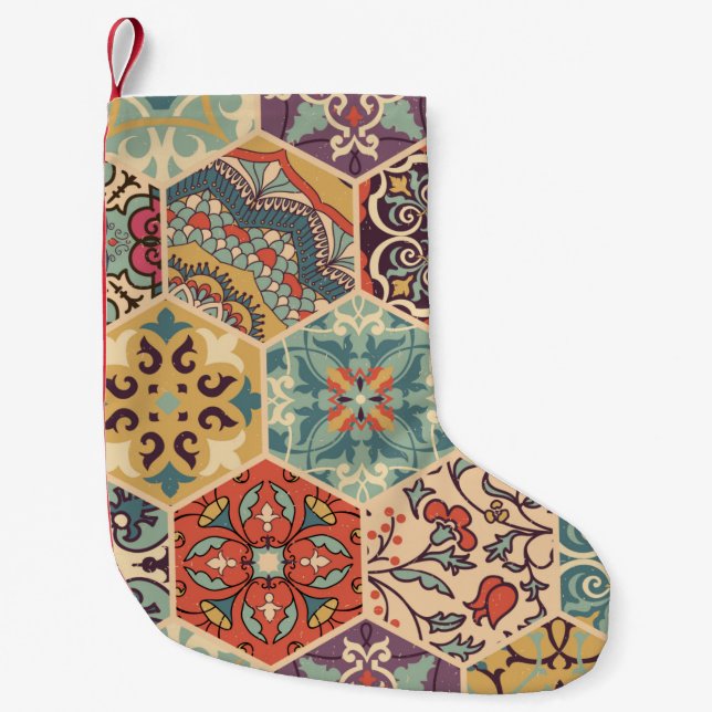 Seamless colourful patchwork tile with Islam, Arab Small Christmas Stocking (Front)