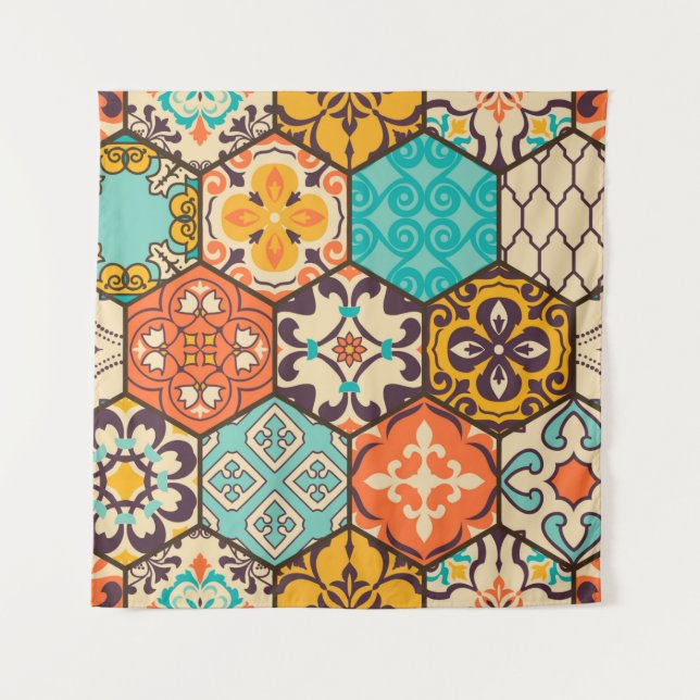 Seamless colourful patchwork tile with Islam, Arab Tapestry (Front)