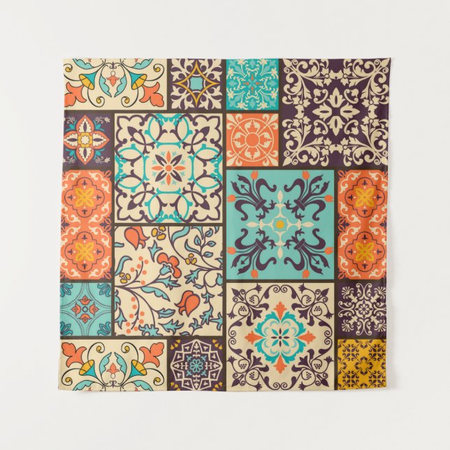 Seamless colourful patchwork tile with Islam, Arab Tapestry (Front)