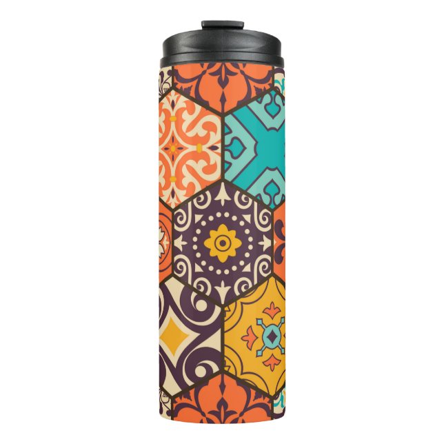 Seamless colourful patchwork tile with Islam, Arab Thermal Tumbler (Front)