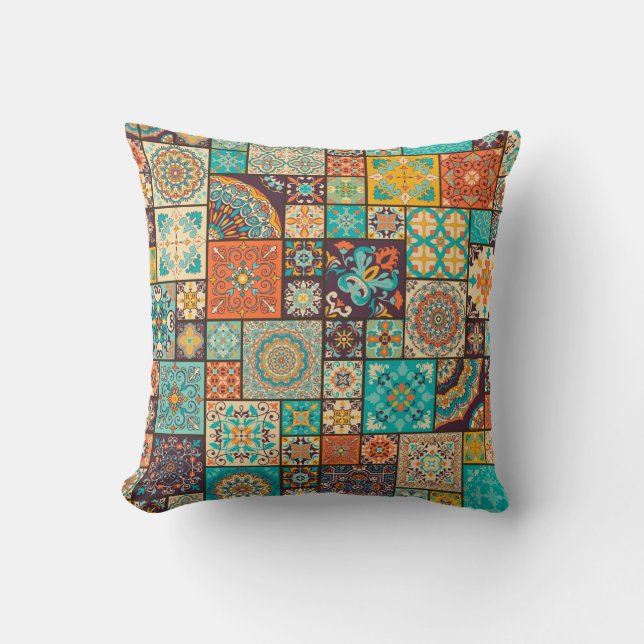 Seamless colourful patchwork tile with Islam, Arab Throw Pillow (Front)