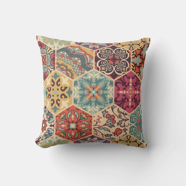Seamless colourful patchwork tile with Islam, Arab Throw Pillow (Front)