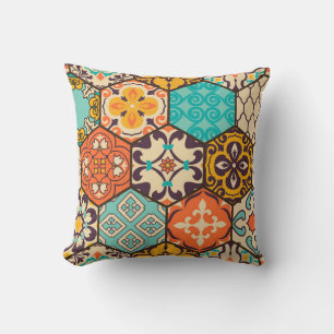 Seamless colourful patchwork tile with Islam, Arab Throw Pillow