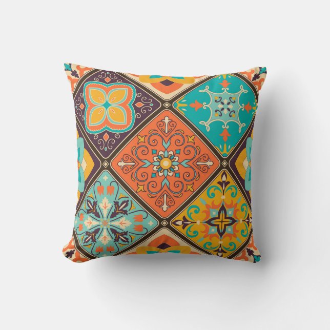 Seamless colourful patchwork tile with Islam, Arab Throw Pillow (Front)