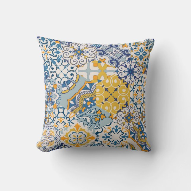 Seamless colourful patchwork tile with Islam, Arab Throw Pillow (Front)