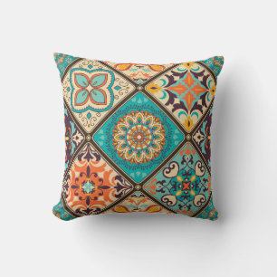 Seamless colourful patchwork tile with Islam, Arab Throw Pillow
