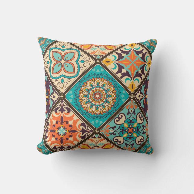 Seamless colourful patchwork tile with Islam, Arab Throw Pillow (Front)