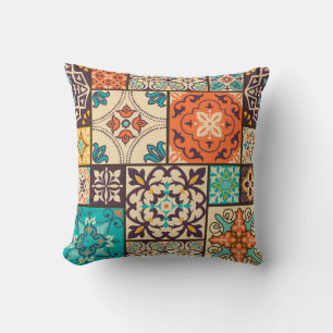 Seamless colourful patchwork tile with Islam, Arab Throw Pillow