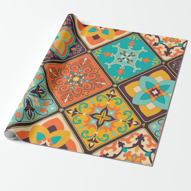 Seamless colourful patchwork tile with Islam, Arab Wrapping Paper (Unrolled)